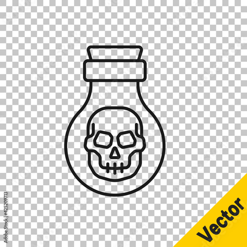 Black line Poison in bottle icon isolated on transparent background. Bottle of poison or poisonous chemical toxin. Vector