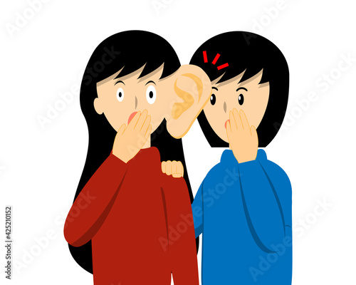 Woman whispering gossip,secret,rumor or shock news to her friend who enthusiastic listening with surprised face cartoon vector