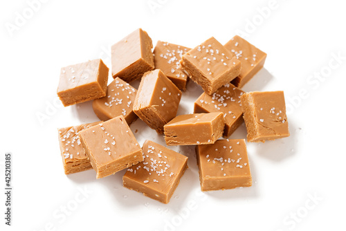 Tableau sur toile Fresh homemade peanut butter fudge or caramel fudge isolated on white background