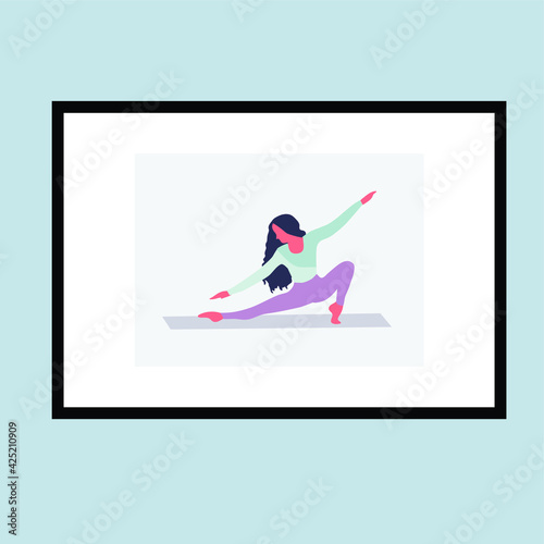 A woman doing yoga on the mat - a concept illustration of poster for yoga studion © crack studio