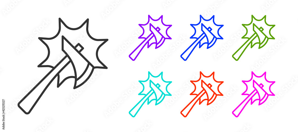 Black line Firefighter axe icon isolated on white background. Fire axe. Set icons colorful. Vector Black line Firefighter axe icon isolated on white background. Fire axe. Set icons colorful. Vector