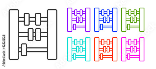 Black line Abacus icon isolated on white background. Traditional counting frame. Education sign. Mathematics school. Set icons colorful. Vector