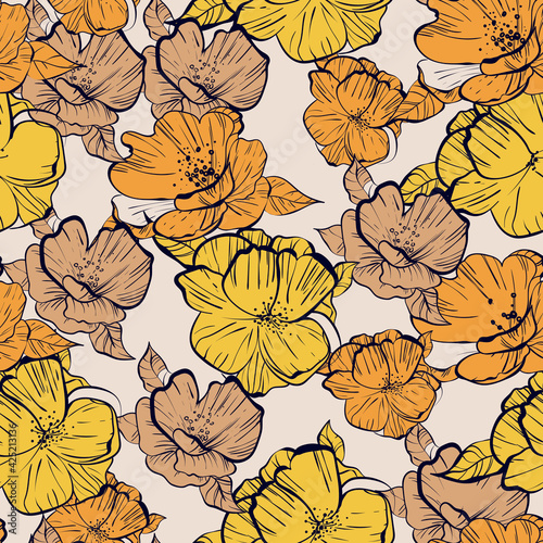 seamless summer pattern from hand-drawn flowers. Summer colorful motives. Perfect for banners  flyers  backgrounds  prints  fabrics. EPS10