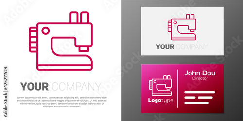 Logotype line Sewing machine icon isolated on white background. Logo design template element. Vector