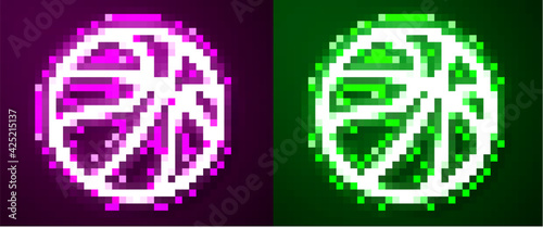 Glowing neon line Basketball ball icon isolated on purple and green background. Sport symbol. Vector