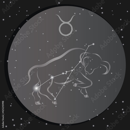 The image of the zodiac sign Taurus on a background of the night dark sky. Sagittarius constellation