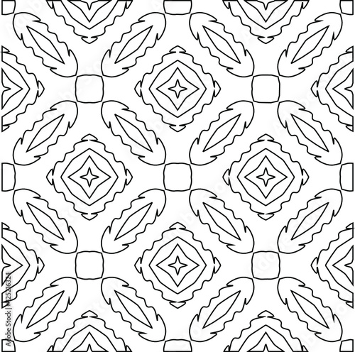 Geometric vector pattern with triangular elements. Seamless abstract ornament for wallpapers and backgrounds. Black and white colors. 