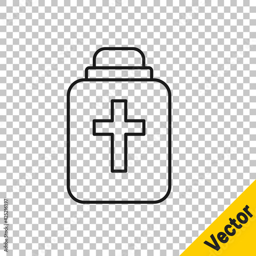 Black line Funeral urn icon isolated on transparent background. Cremation and burial containers, columbarium vases, jars and pots with ashes. Vector