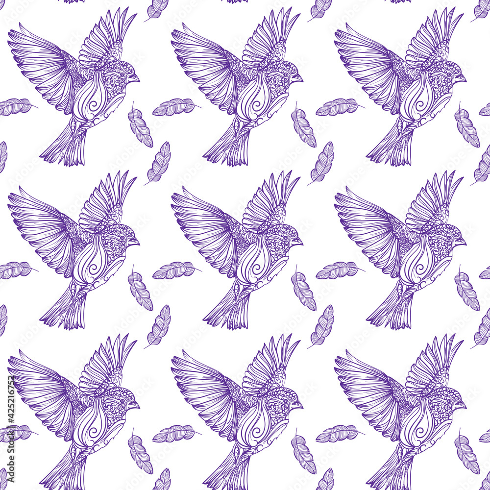 beautiful spring seamless pattern with a picture of a bird. Tropical motives. Ideal for banners, flyers, backgrounds, prints, invitations, fabrics. EPS10 beautiful spring seamless pattern with a picture of a bird. Tropical motives. Ideal for banners, flyers, backgrounds, prints, invitations, fabrics. EPS10
