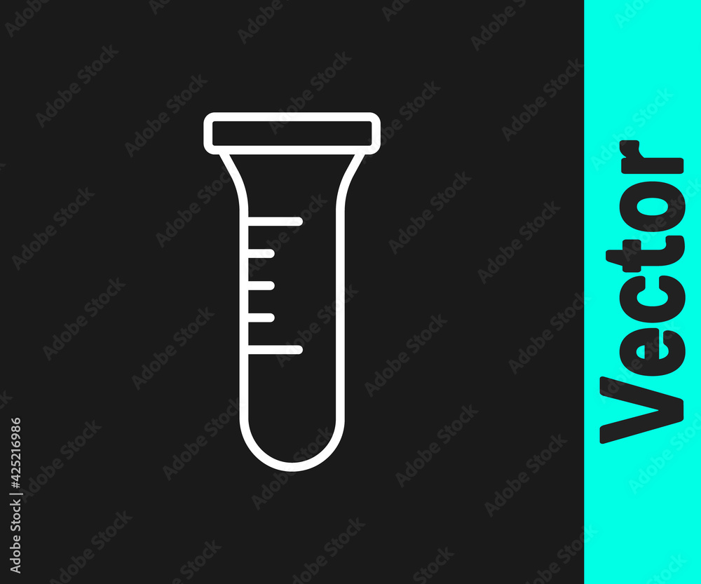 White line Test tube and flask chemical laboratory test icon isolated on black background. Laboratory glassware sign. Vector