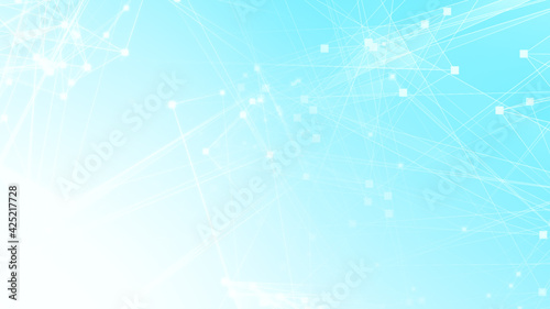 Abstract blue white polygon tech network with connect technology background. Abstract dots and lines texture background. 3d rendering.