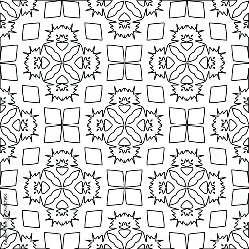  Geometric vector pattern with triangular elements. Seamless abstract ornament for wallpapers and backgrounds. Black and white colors.