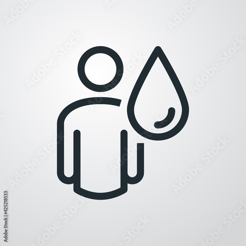 Icono persona con gota de agua con lineas en fondo gris