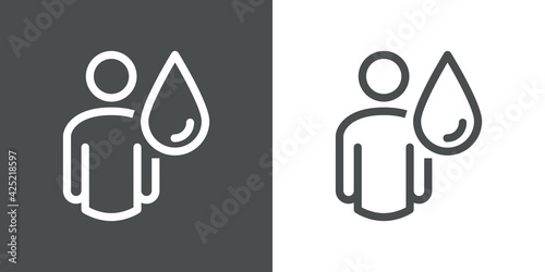 Icono persona con gota de agua con lineas en fondo gris y fondo blanco