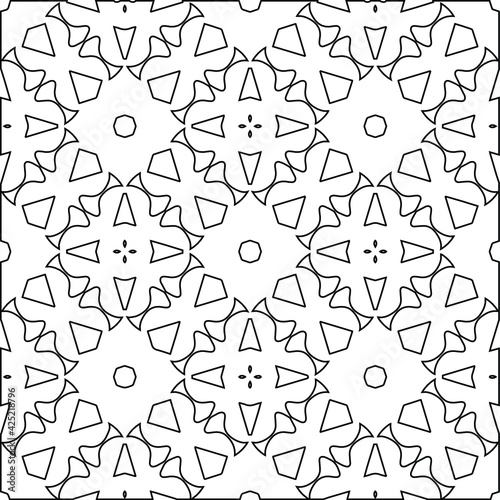  Geometric vector pattern with triangular elements. Seamless abstract ornament for wallpapers and backgrounds. Black and white colors.
