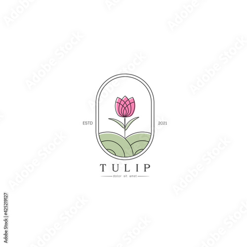  Tulip bud with leaves logo design