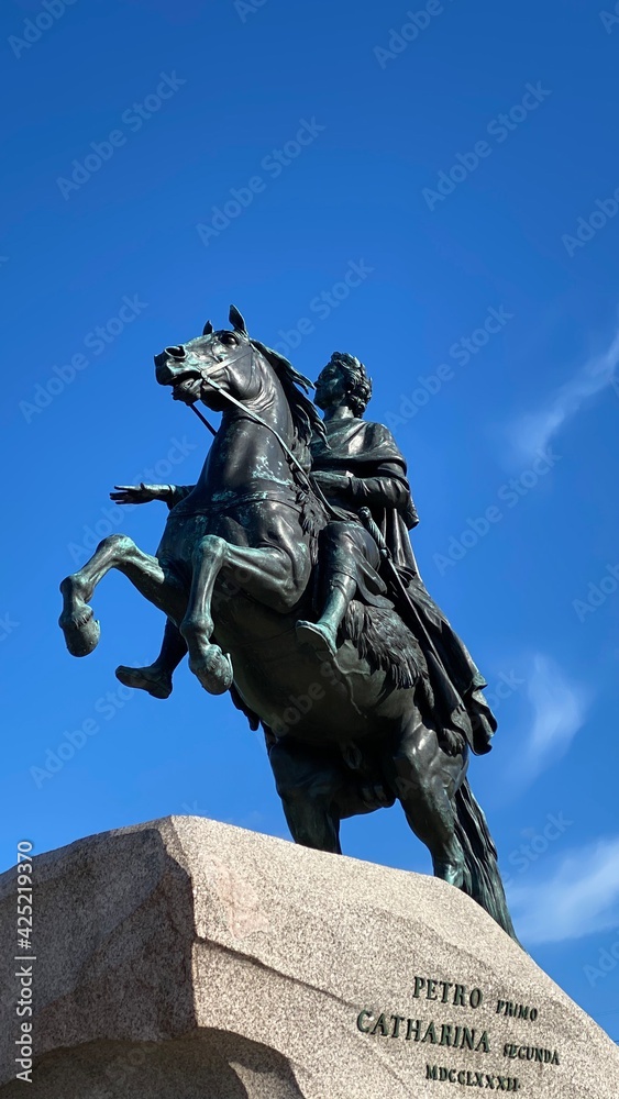 Monument to the Russian Emperor Peter the Great also named The Bronze Horseman in St. Petersburg, Russia. One of the symbol of Petersburg.