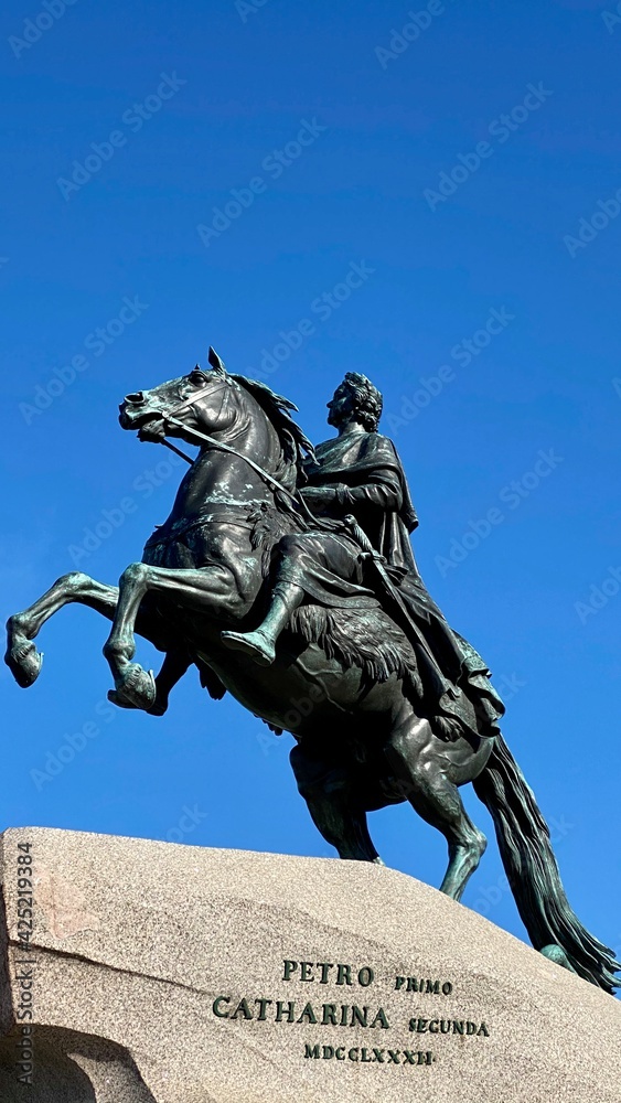 Monument to the Russian Emperor Peter the Great also named The Bronze Horseman in St. Petersburg, Russia. One of the symbol of Petersburg. Monument to the Russian Emperor Peter the Great also named The Bronze Horseman in St. Petersburg, Russia. One of the symbol of Petersburg.