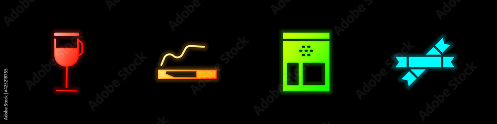 Set Irish coffee, Cigarette, Bag beans and Sugar stick packets icon. Vector Set Irish coffee, Cigarette, Bag beans and Sugar stick packets icon. Vector