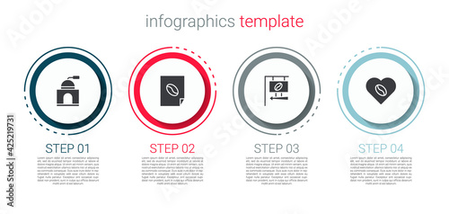 Set Manual coffee grinder, Coffee poster, Street signboard and Lovers. Business infographic template. Vector