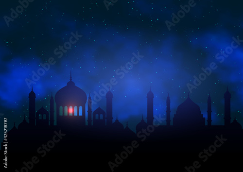 Ramadan Kareem background with mosque silhoeutte