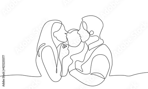Happy Family Continuous Line Art Drawing. Happy Family Abstract Line Drawing Minimalist Illustration. Vector EPS 10.	