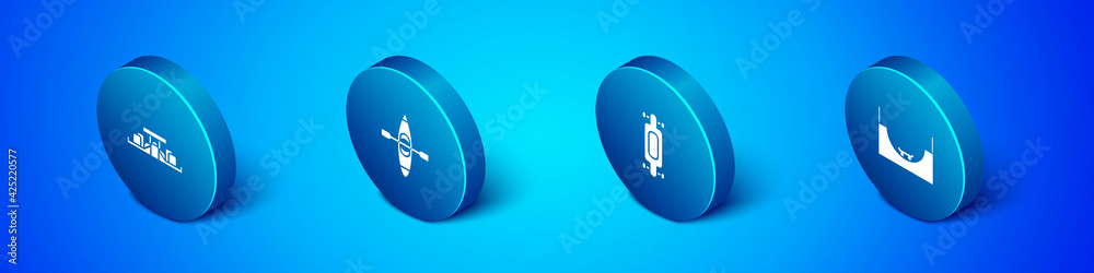 Set Isometric Formula 1 racing car, Longboard skateboard, Skate park and Kayak canoe icon. Vector Set Isometric Formula 1 racing car, Longboard skateboard, Skate park and Kayak canoe icon. Vector