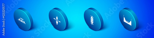 Set Isometric Formula 1 racing car, Longboard skateboard, Skate park and Kayak canoe icon. Vector