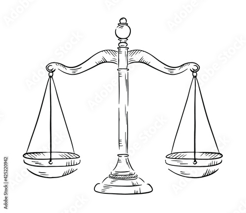 Vector hand drawn sketch illustration of judge's scale isolated on white background