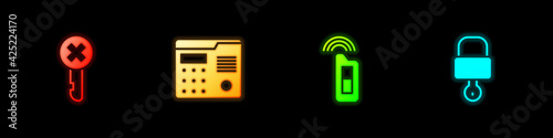 Set Wrong key, House intercom system, Car with remote and Lock and icon. Vector