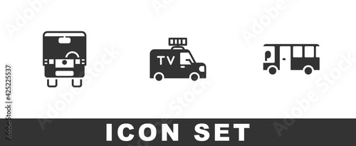 Set Bus, TV News car and icon. Vector