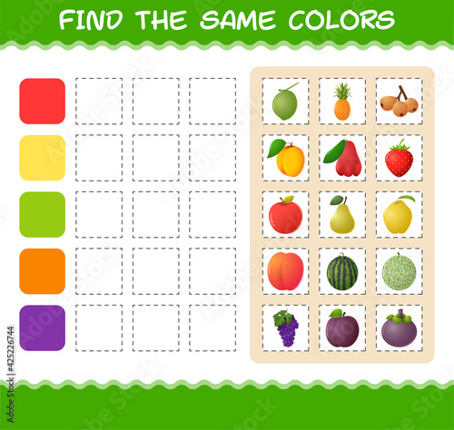 Find the same colors of fruits. Searching and Matching game. Educational game for pre shool years kids and toddlers