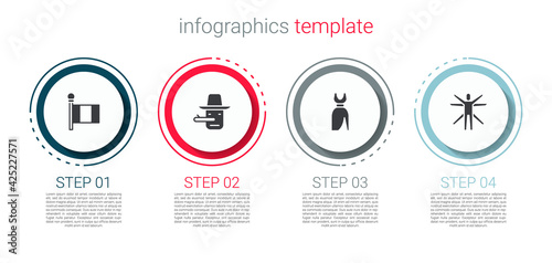 Set Flag Italy, Pinocchio, Woman dress and Vitruvian Man. Business infographic template. Vector
