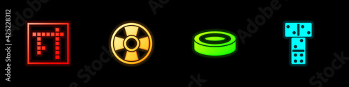 Set Bingo, Casino chip, Checker game chips and Domino icon. Vector