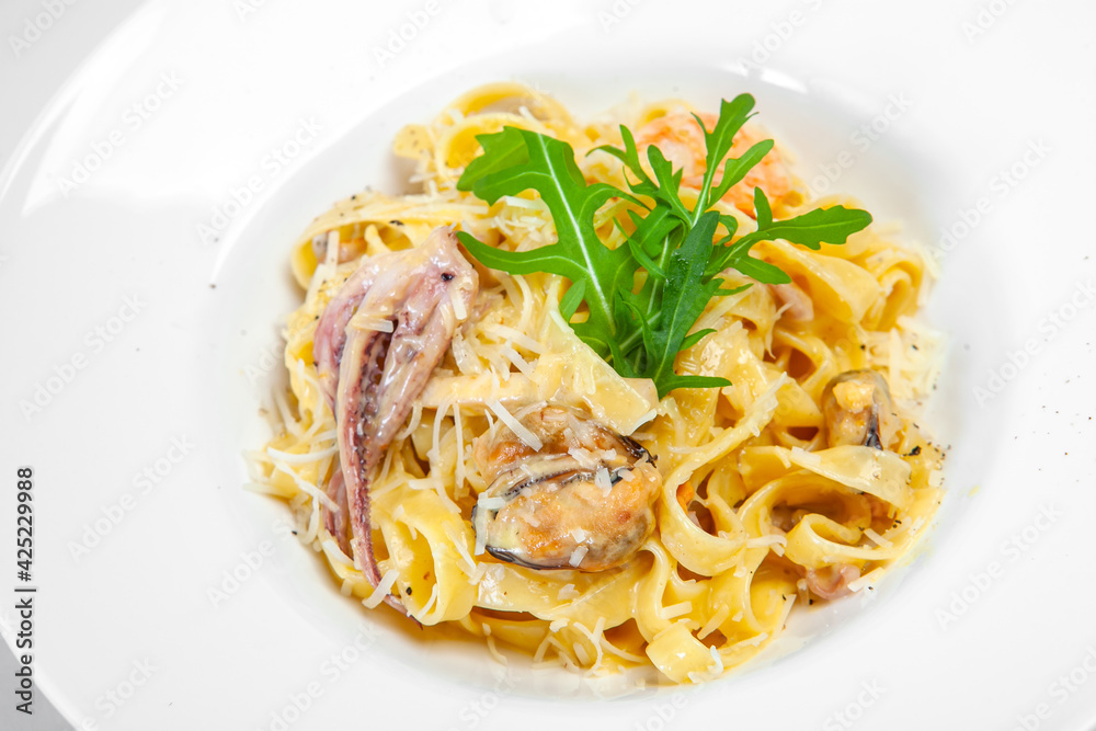 pasta with seafood and parmesan