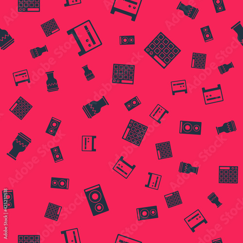 Set Stereo speaker, Guitar amplifier, Drum and machine on seamless pattern. Vector