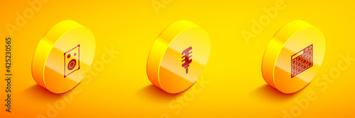 Set Isometric Stereo speaker, Microphone and Drum machine icon. Vector
