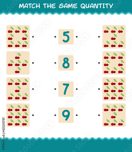Match the same quantity of cherry. Counting game. Educational game for pre shool years kids and toddlers