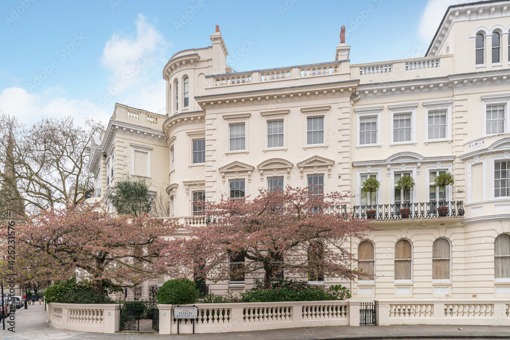 Prime London property street. Stanley Gardens in Notting Hill, a popular residential location amongst celebrities and wealthy people