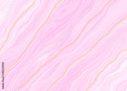 Background of pink waves texture with gold, liquid marble effect wallpaper.