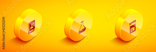 Set Isometric Genetic engineering book, Test tube and flask and Jar with additives icon. Vector