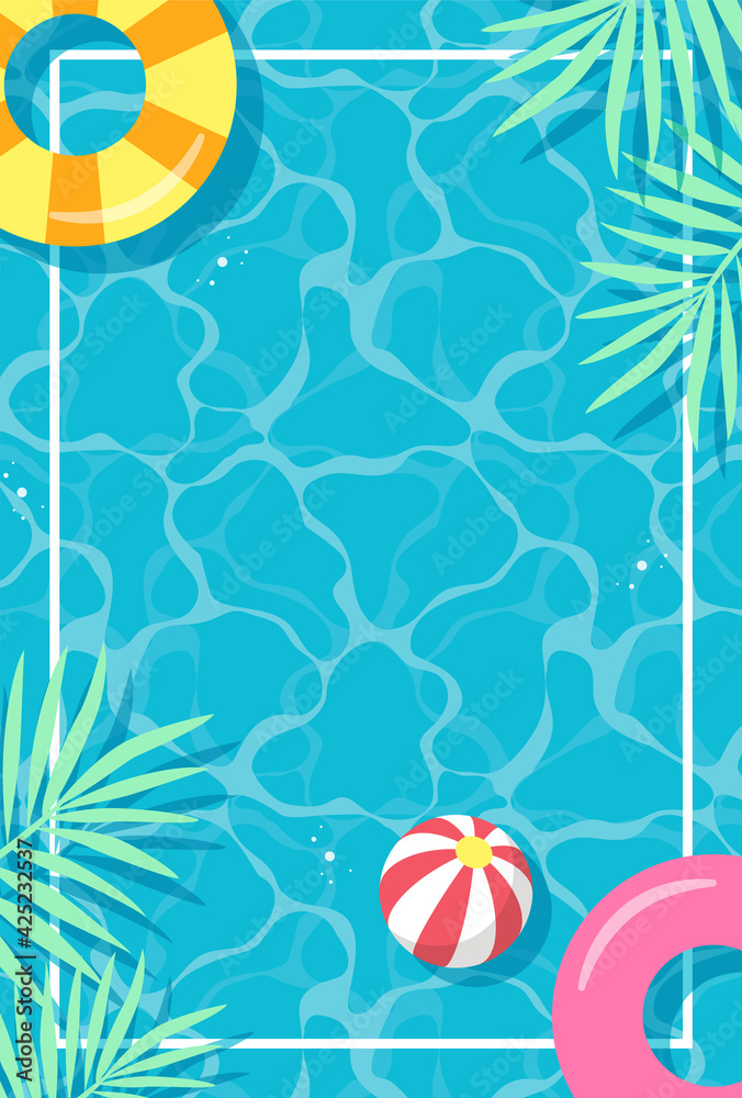 summer vector background with pool illustrations for banners, cards, flyers, social media wallpapers, etc. - obrazy, fototapety, plakaty 