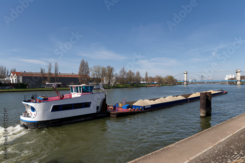 Barge in the Seine river. Vitry sur Seine lock 