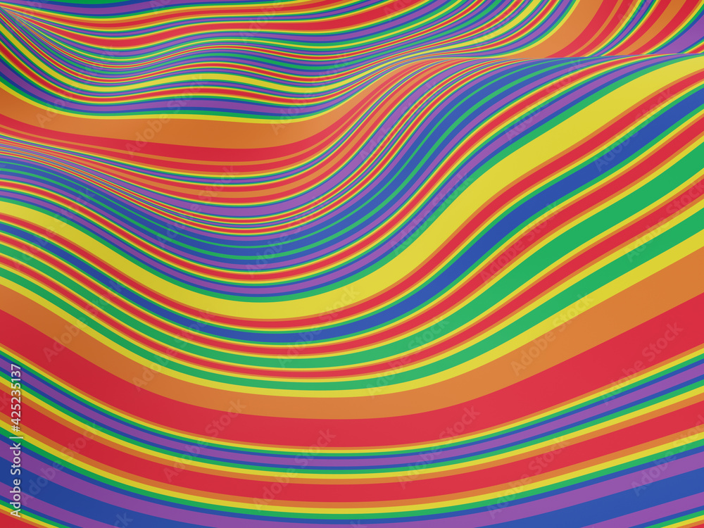 3D rendering. Rainbow rippled clothes. LGBTQ striped wave background 3D rendering. Rainbow rippled clothes. LGBTQ striped wave background