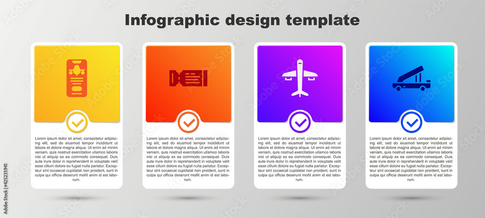 Set Mobile with ticket, Airline, Plane and Passenger ladder. Business infographic template. Vector Set Mobile with ticket, Airline, Plane and Passenger ladder. Business infographic template. Vector