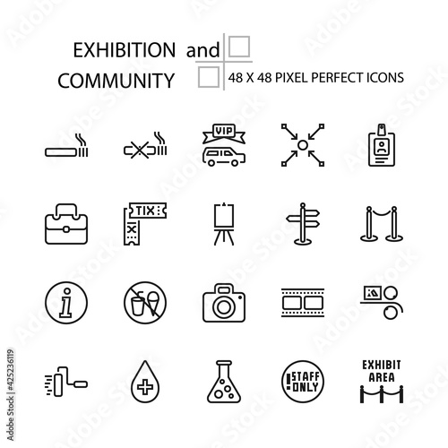 EXHIBITION and COMMUNITY vector line 48x48 Pixel Perfect Icons, Editable Stroke.