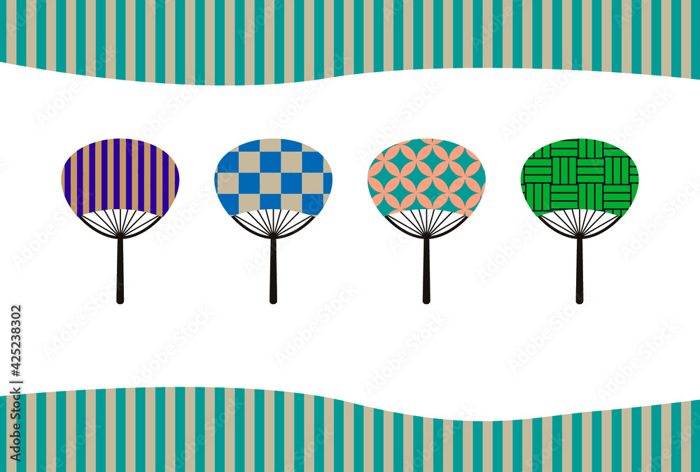 暑中見舞いハガキ 和柄のうちわイラスト Stock Vector Adobe Stock