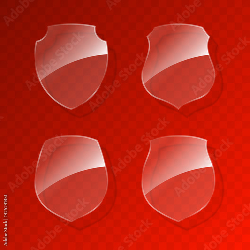 Protected guard shield concept. Safety badge, protection icon. Privacy transparent banner shield. Security label. Defense tag. Presentation transparent sticker shield. Defense safeguard sign. badge