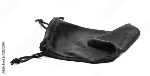 Blank black drawstring pouch for sunglasses isolated on white background