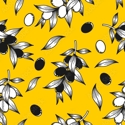 BLACK AND WHITE OLIVES ON A YELLOW BACKGROUND IN THE VECTOR